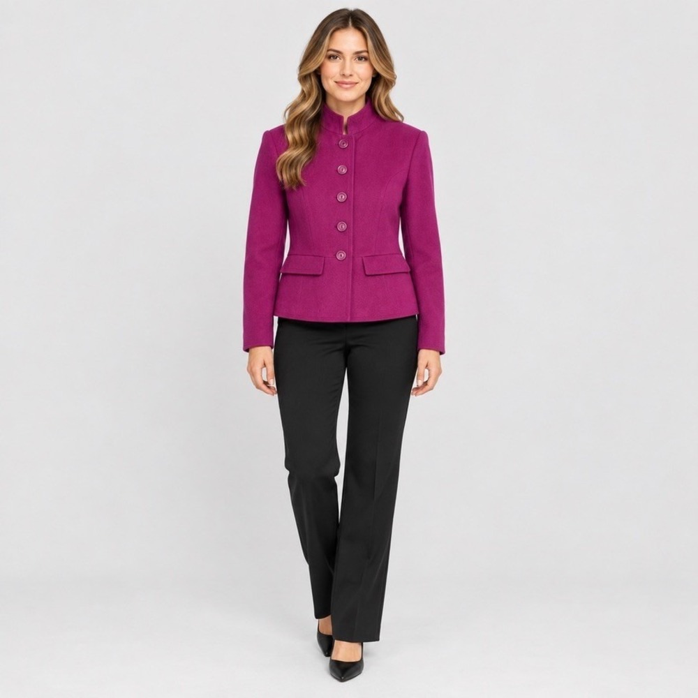 Chadwick's Womens 8P Purple Wool Cashmere Mock Neck Blazer Jacket Office Siren